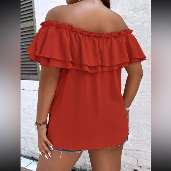 Plus black off shoulder knot front blouse - Picture 14 of 15